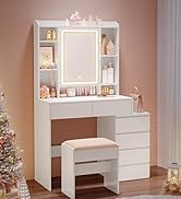 VASAGLE Coiffeuse avec éclairage LED, Coiffeuse avec Miroir, Tiroirs, Compartiments Ouverts...