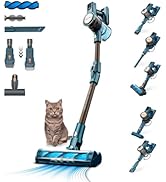 Une collection d'images de produits montrant divers composants ou accessoires en bleu et blanc semble être des parties d'un système de nettoyage ou domestique disposées selon une disposition en grille.