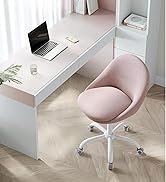 avec design de coque arrondie sur base à roulettes blanche, positionnée sur un bureau blanc avec un ordinateur portable dans un espace de travail minimal