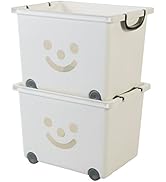 Iris Ohyama, Lot de 2 bacs de rangement, 34 L, avec roues et poignées, chambre, salle de jeu - Ki...