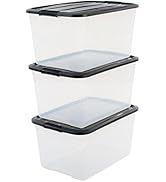 Iris Ohyama, Lot de 3 boîtes de rangement, 45 L, avec clips, empilable, salon, chambre, garage - ...