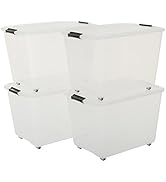 Iris Ohyama, Lot de 4 boîtes de rangement, 60 L, avec roues, clips de fermeture, salon, chambre, ...
