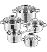 Velaze Set de casseroles, batterie d'ustensiles de cuisine en acier inoxydable, casseroles antiadhésives, etc.