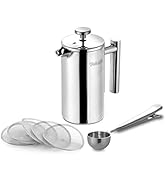 Velaze Cafetière à piston en acier inoxydable double paroi avec 5 filtres