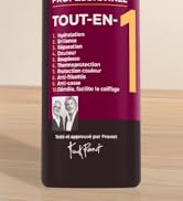 Le texte « TOUT-EN-1 » sur l'emballage des produits de soins dentaires bordeaux et bruns avec une liste des caractéristiques en pointillés.
