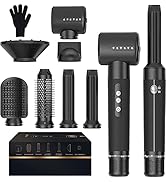 Collection d'outils de coiffure professionnels noirs comprenant divers accessoires de brosse, poignées et accessoires de coiffage disposés selon le schéma de démonstration du produit.