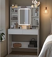 VASAGLE Coiffeuse avec éclairage LED, 3 couleurs avec luminosité réglable, coiffeuse avec...