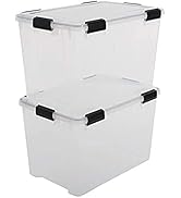Iris Ohyama, Lot de 2 Boîtes de Rangement, Hermétiques, 70 L, avec clips, empilable , garage, cav...