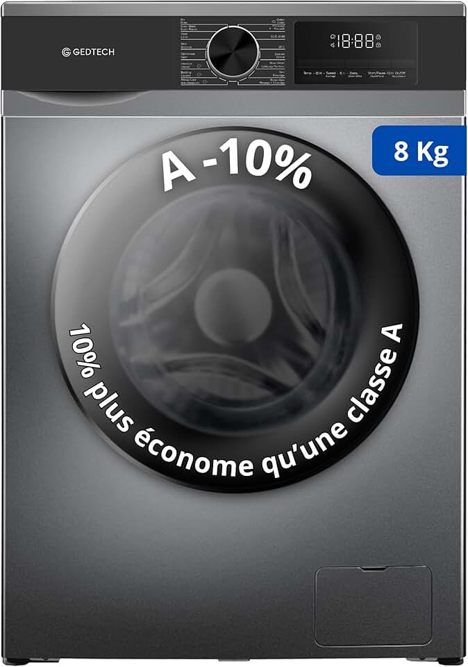 GEDTECH - Lave-linge frontal 8kg, 1400tr/min, 16 programmes, GLL81400BL