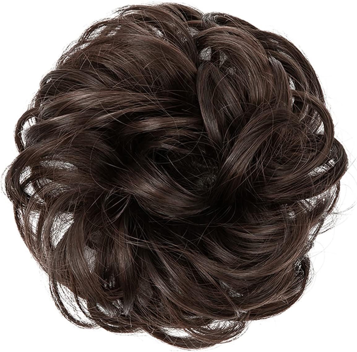 JJstar - Chignon postiche bouclé, élastique, marron foncé, cheveux synthétiques