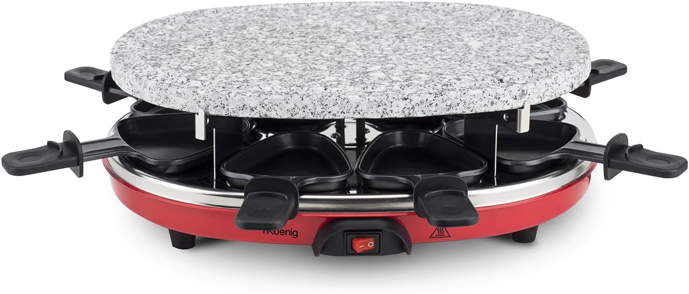 H.Koenig - Raclette multifonction 8p - pierre naturelle - grill, mini crêpes, 8 poêlons antiadhésifs - RP412