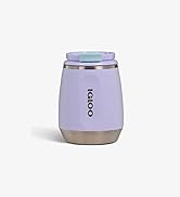 Pot ou récipient cosmétique cylindrique de couleur violet clair ou lavande avec couvercle métallique sur fond blanc.