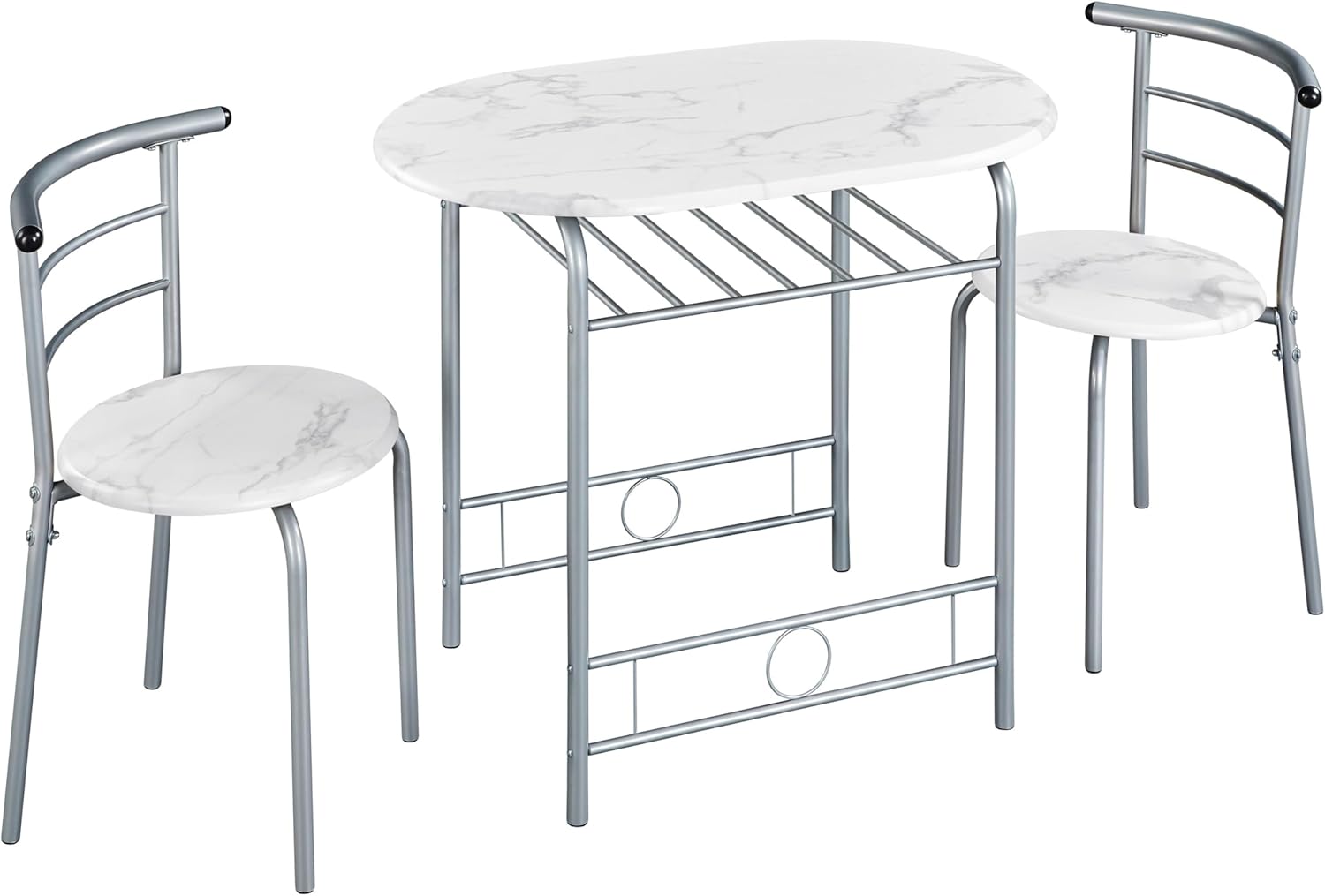 Yaheetech - Ensemble table ronde 90x53x75.5 cm - 2 chaises bois métal, porte-bouteilles