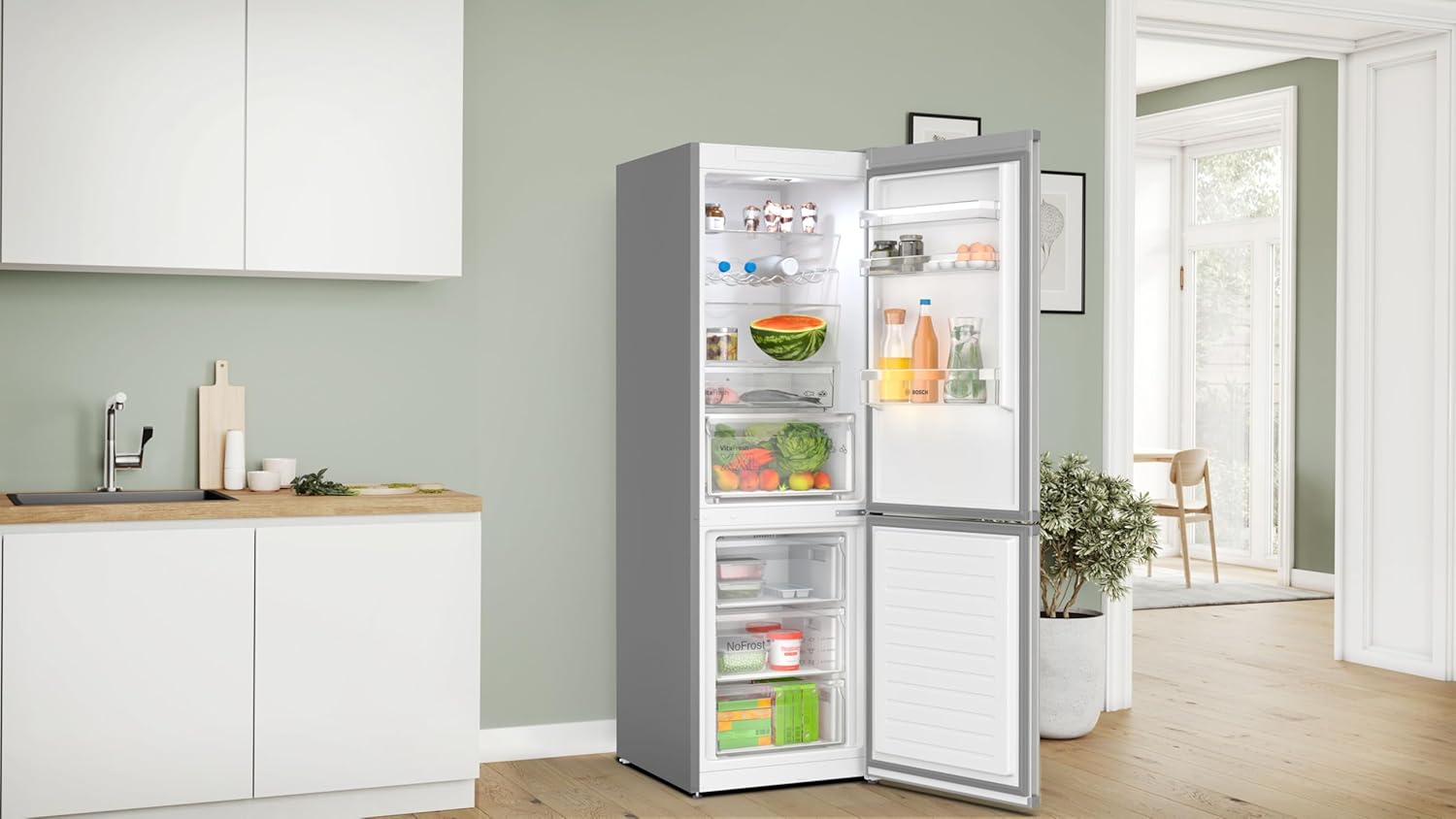 Bosch - Réfrigérateur combiné Série 4, 186x60cm, Inox, KGN367LDF