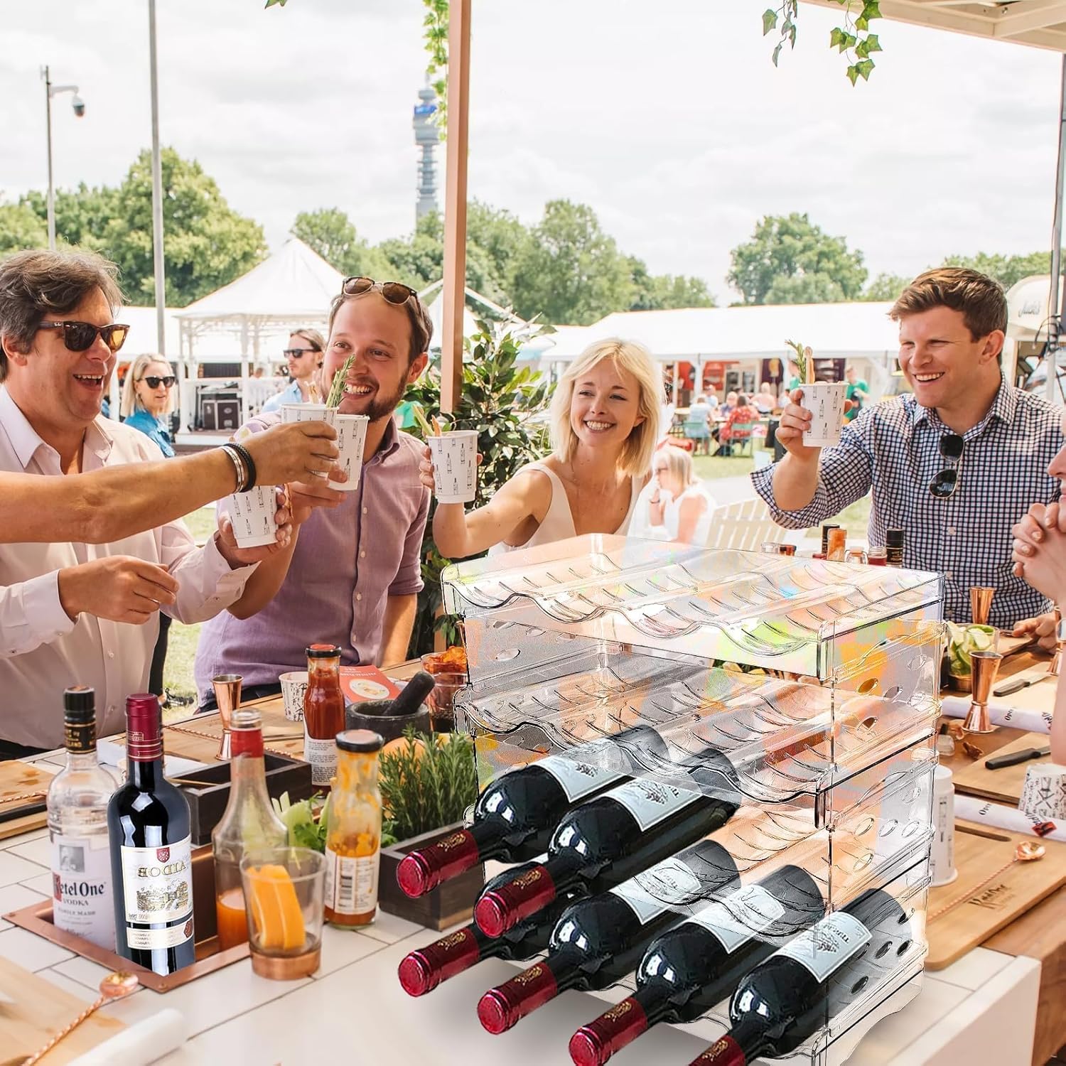 Range-bouteilles empilable plastique - 8 bouteilles - pour frigo et cuisine