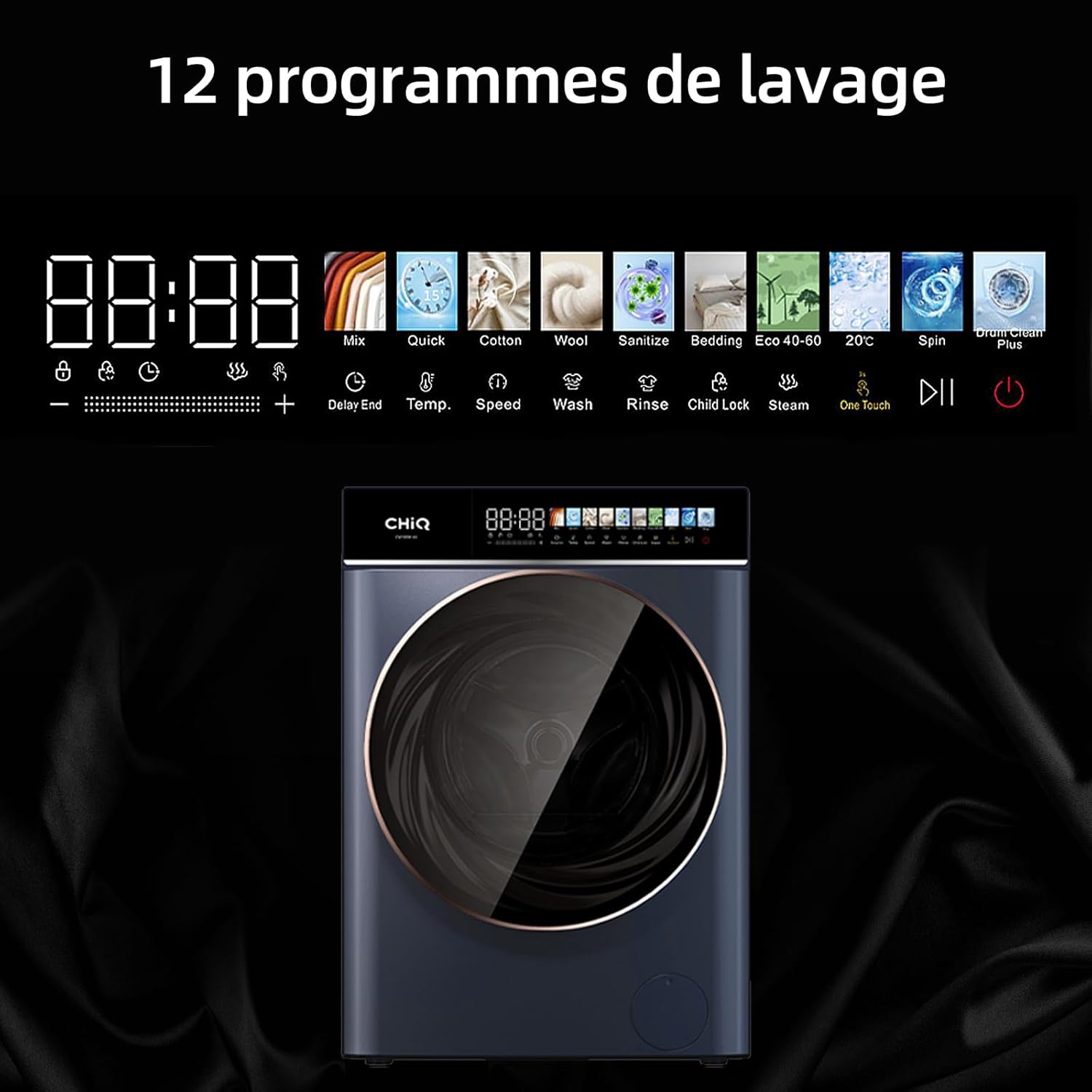 CHiQ - Lave-linge 10 kg, classe A-10%, Inverter, vapeur, CW106581AX