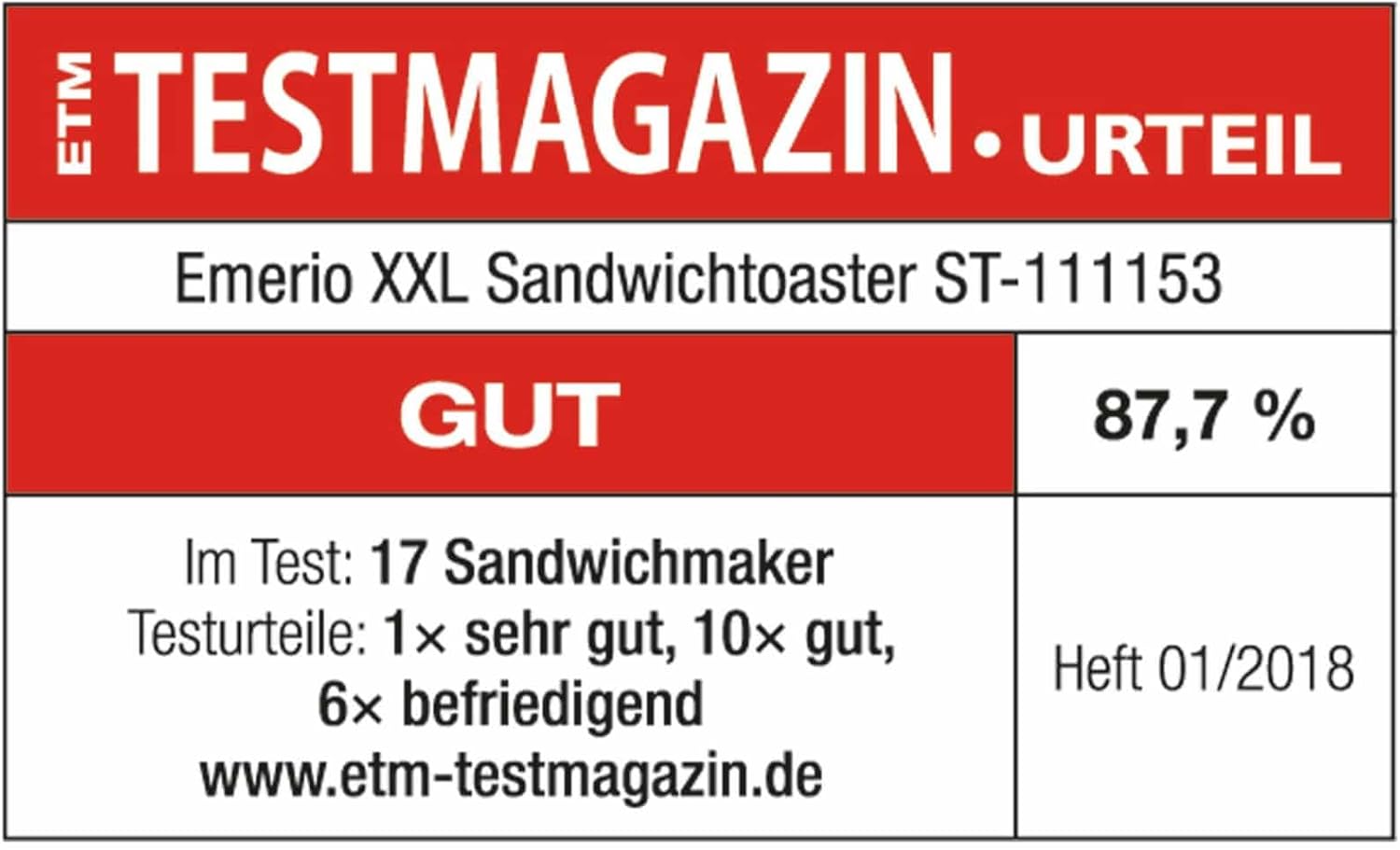 Emerio - machine à croque-monsieur compacte - noir - plaques antiadhésives - ST-111153.4