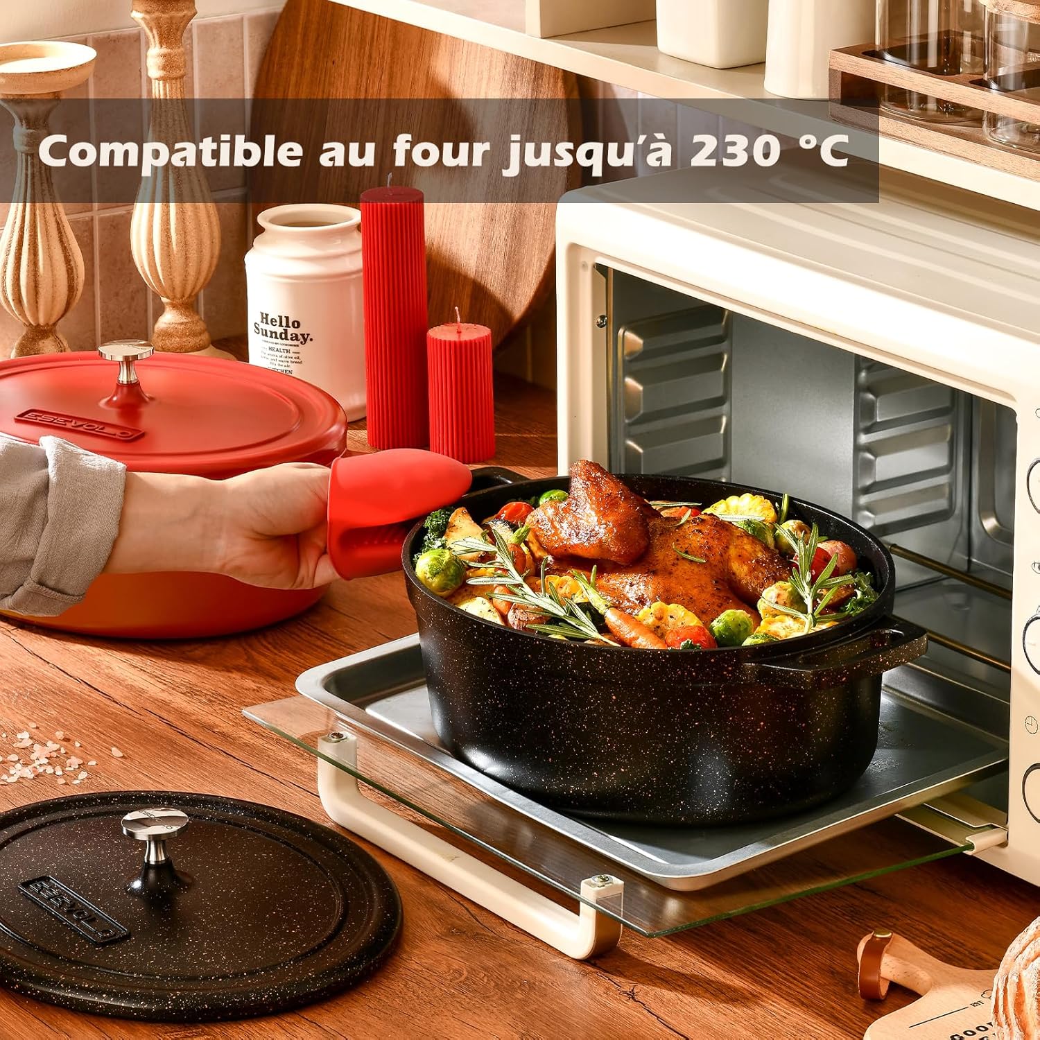 Cocotte fonte aluminium ovale 31cm 6,3L, antiadhésive, noir