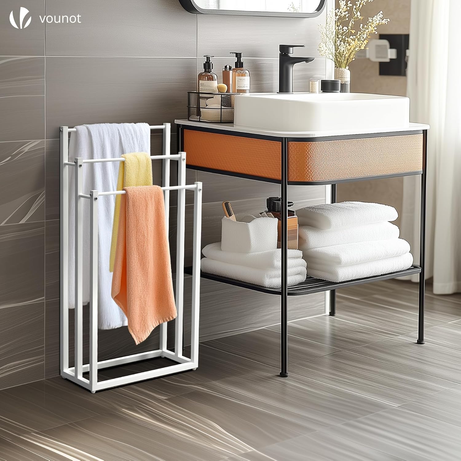 VOUNOT - porte-serviettes 3 niveaux métal - rangement stable 85x50 cm - blanc