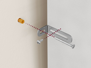 Ancrage mural en métal avec mécanisme d'expansion, représenté en position ouverte avec les ailes déployées. Vis visible au centre.