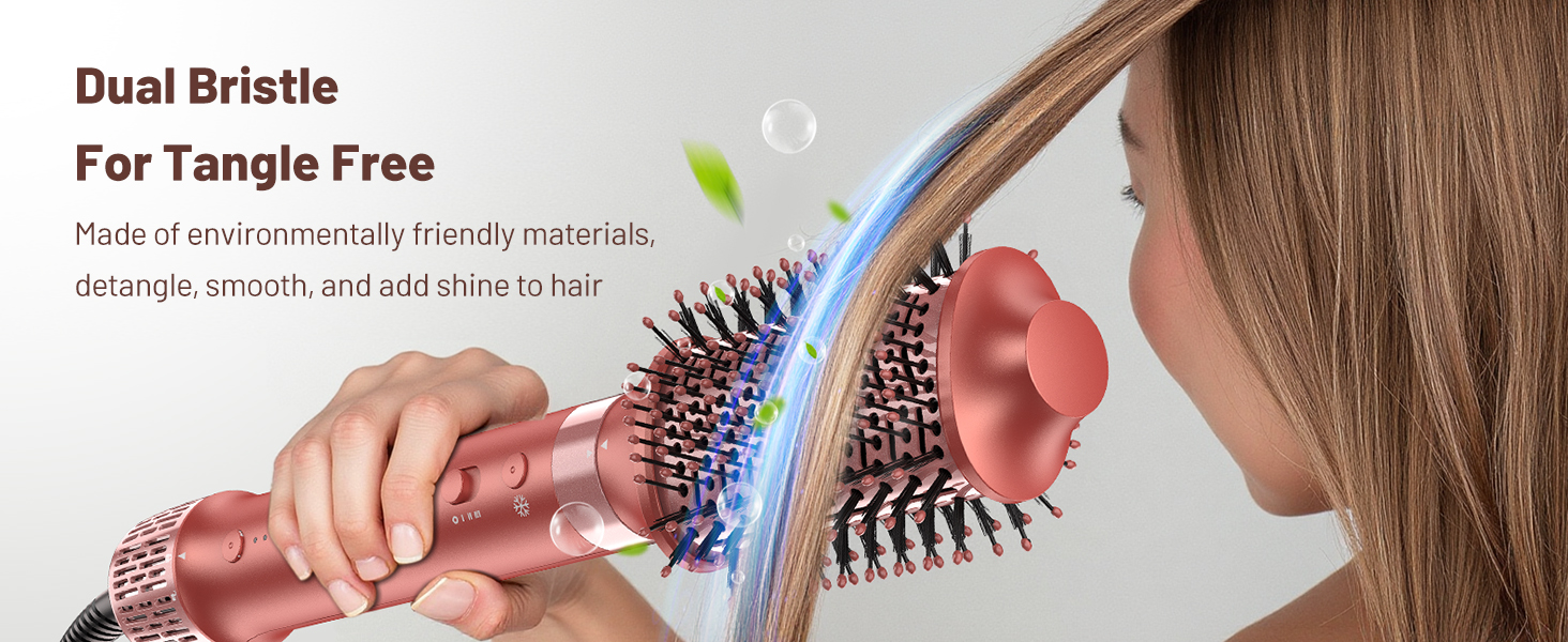 Le texte indique « Deal Briette For Tangle Free ». Série d'images montrant une brosse ou un peigne spécialisé utilisé sur les cheveux.