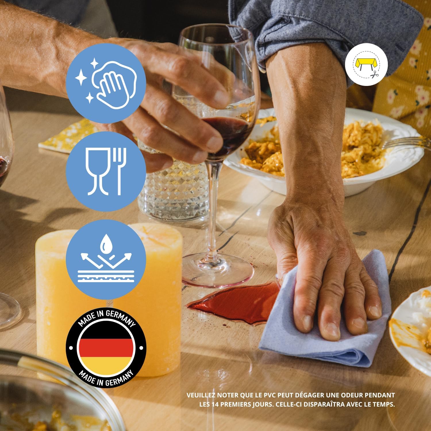 Nappe transparente ronde 80cm - épaisseur 3mm - anti-tache lavable