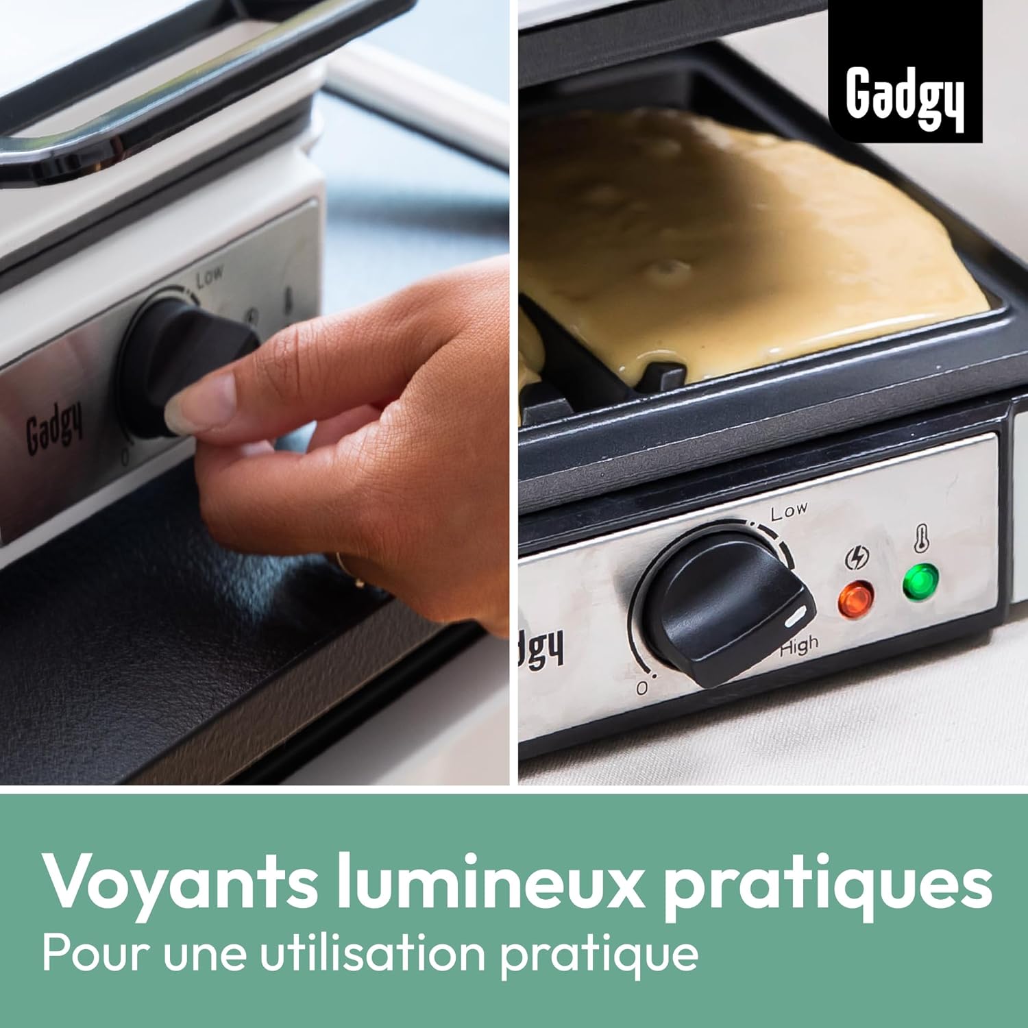 Gadgy - Gaufrier professionnel, 4x 8x8cm, 1200W, rapide et thermostat