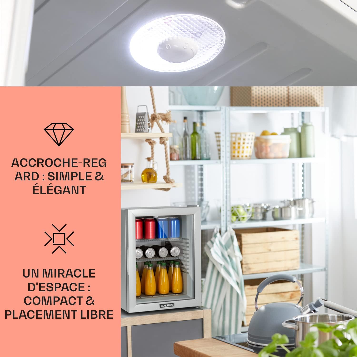 Klarstein - Mini Frigo 42L, silencieux, étagères réglables, 12-18°C