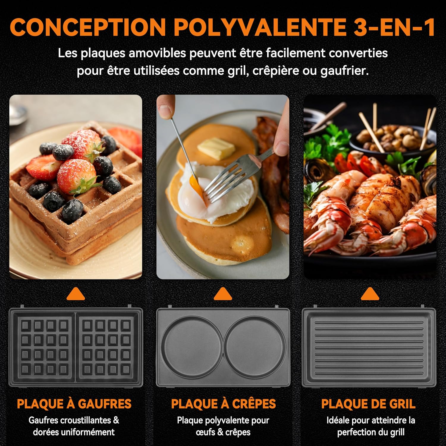 Baker's Friend - Gaufrier 3-en-1 - plaques amovibles antiadhésives - acier inoxydable, aqua