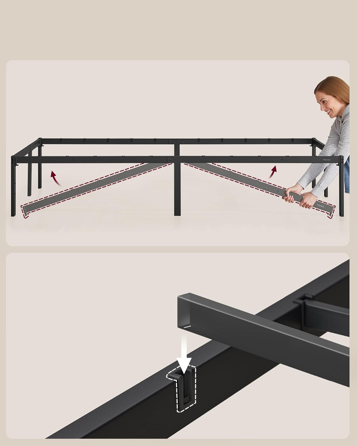 VASAGLE - cadre de lit moderne 140x200 cm, métal, rangement sous le lit, RMB134B01