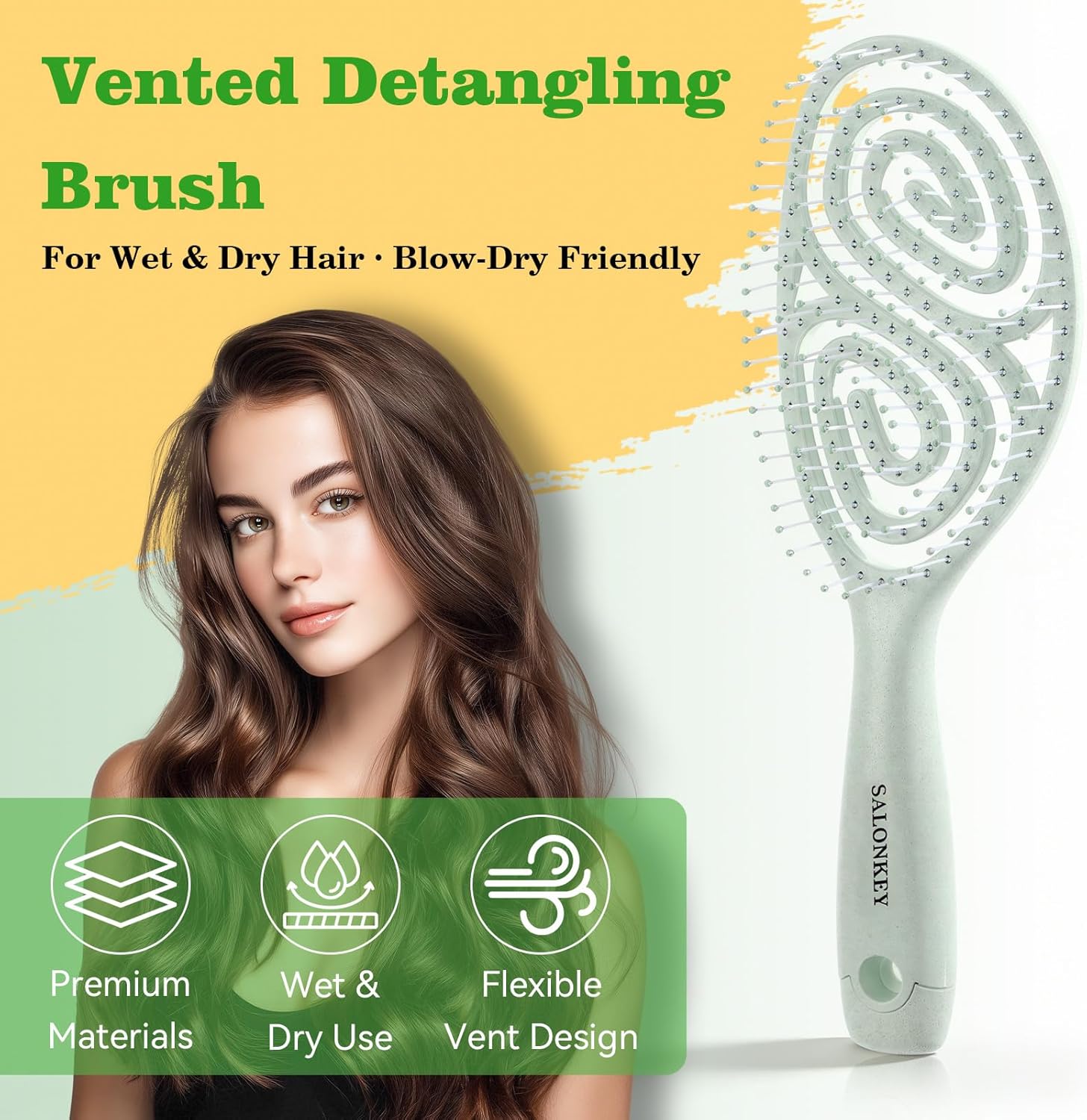 Brosse à cheveux démêlante - wet & dry - anti-casse/anti-statique - pour femme, homme, enfant, vert