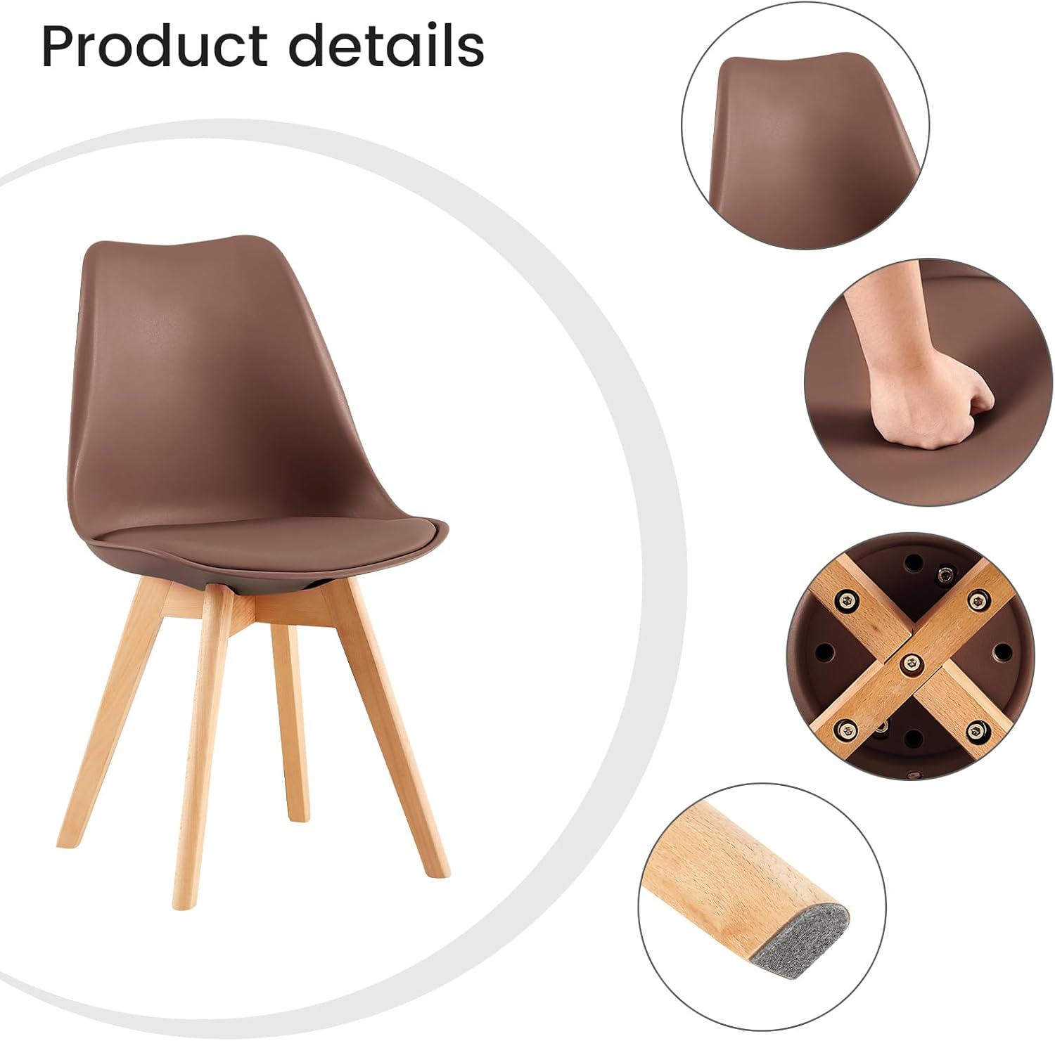 EGGREE - chaise salle à manger 8 pièces - pieds hêtre, assise rembourrée, style scandinave, brun chocolat