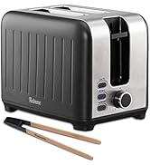 Twinzee - Grille Pain 3 en 1 - Noir Mat en Inox - 2 Large Fente - Toaster Rétro - Pince en Bambou...
