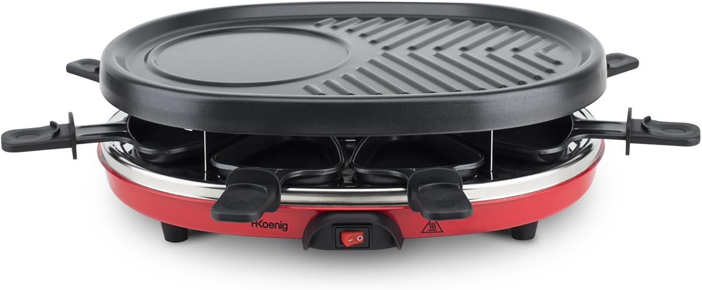 H.Koenig - Raclette multifonction 8p - pierre naturelle - grill, mini crêpes, 8 poêlons antiadhésifs - RP412