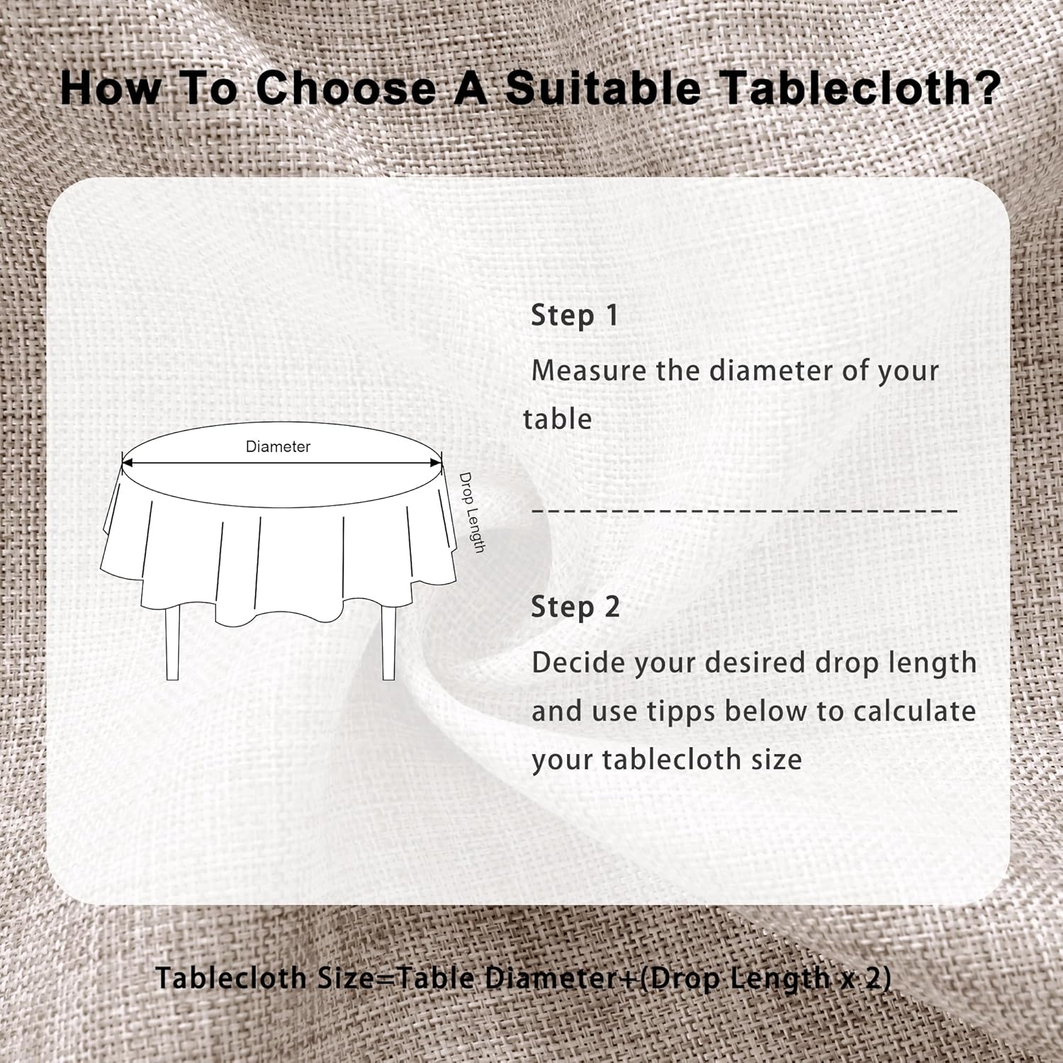 DWCN - effet lin lavable, imperméable - 180 cm rond - anti-tache