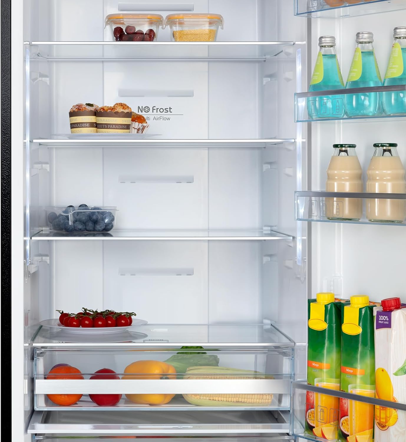 CHIQ - réfrigérateur congélateur série FBM - 356L, inox, no frost, tiroirs profonds, bac légumes, alarme porte, FBM351LE