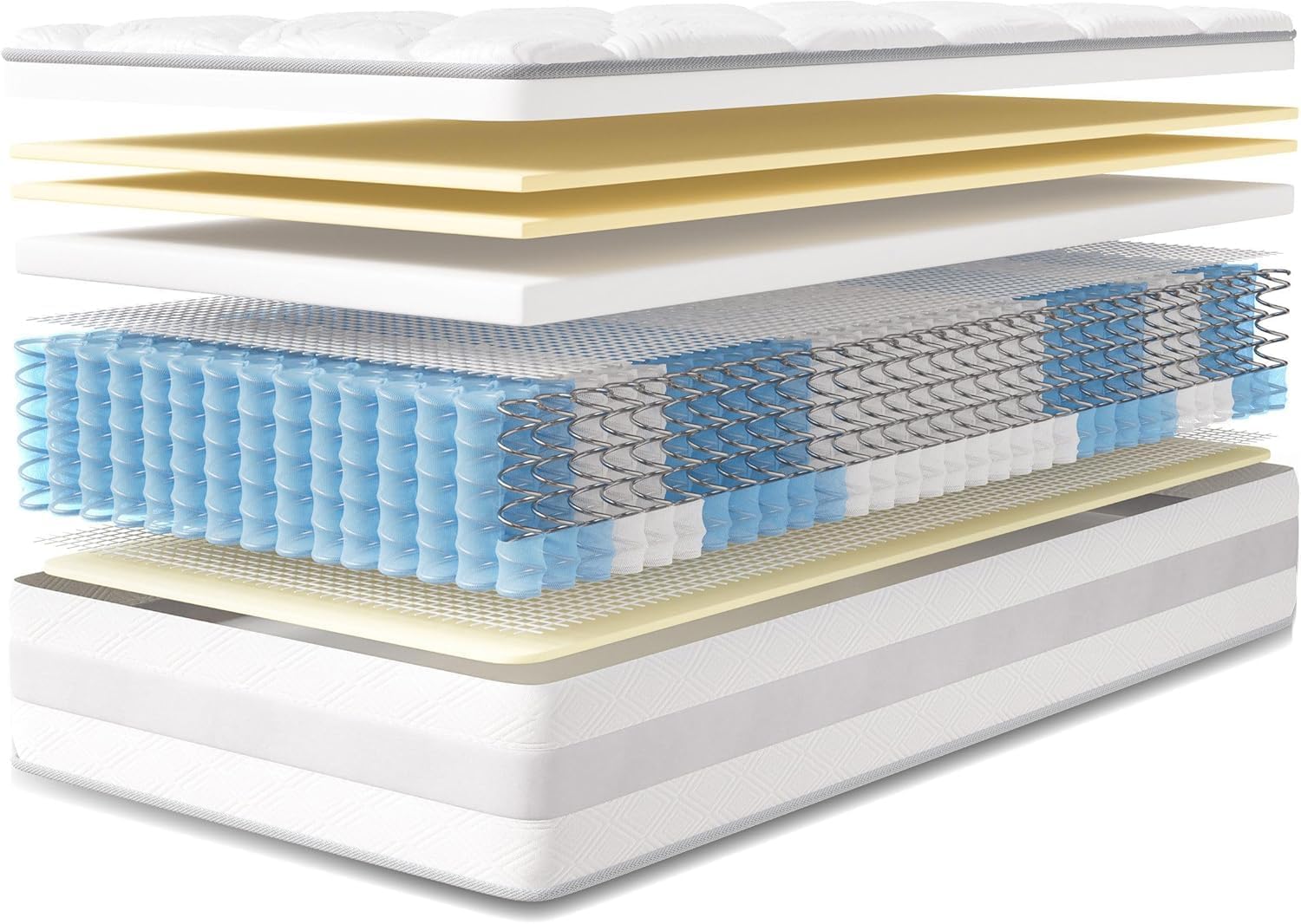 Matelas - 140x200 cm, 10 couches, ressorts ensachés, 7 zones, réversible