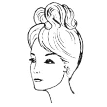Croquis de profil de la tête et du visage d'une femme, montrant une coiffure chignon avec des mèches lâches et des traits faciaux définis