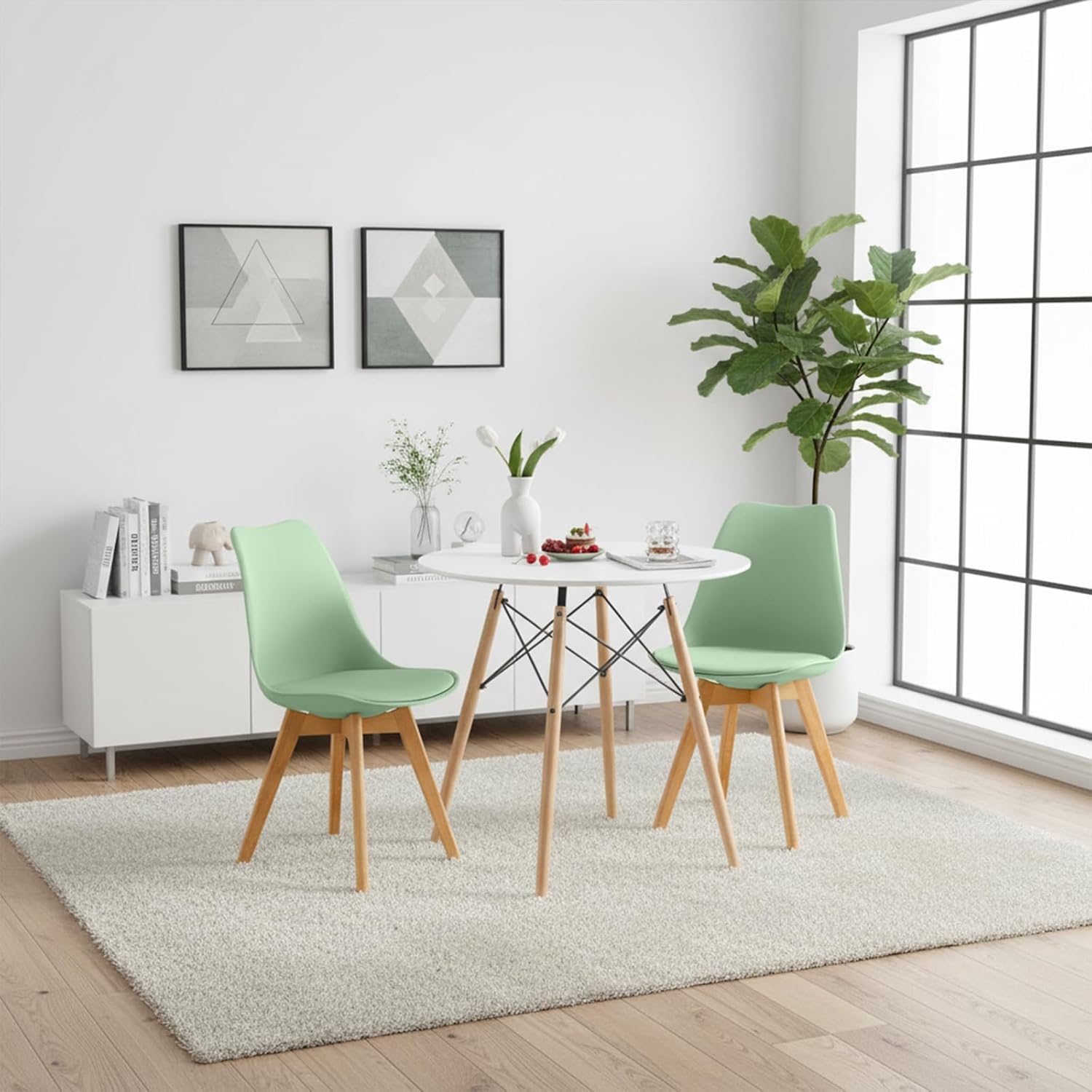 EGGREE - chaises lot de 2 - bois hêtre massif - rembourrées vert rétro