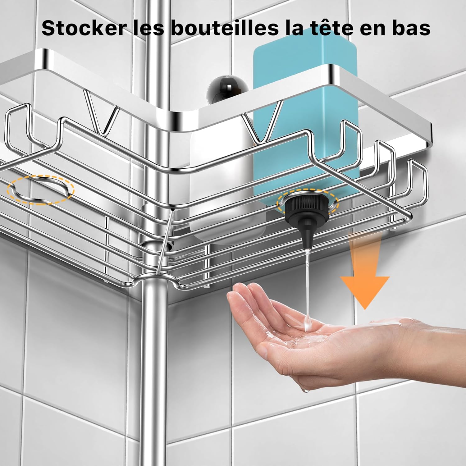 KEGII - étagère douche télescopique - 63,5-290cm - inox, 6 plateaux réglables, argenté, KEGII