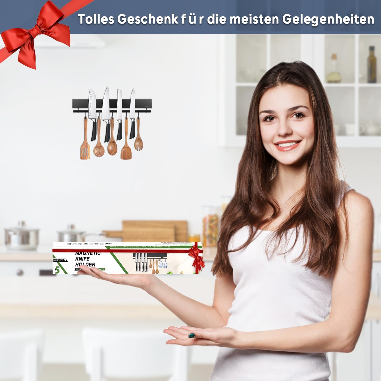 Dmore - barre magnétique à couteaux 30cm, 5 crochets, fixation adhésive