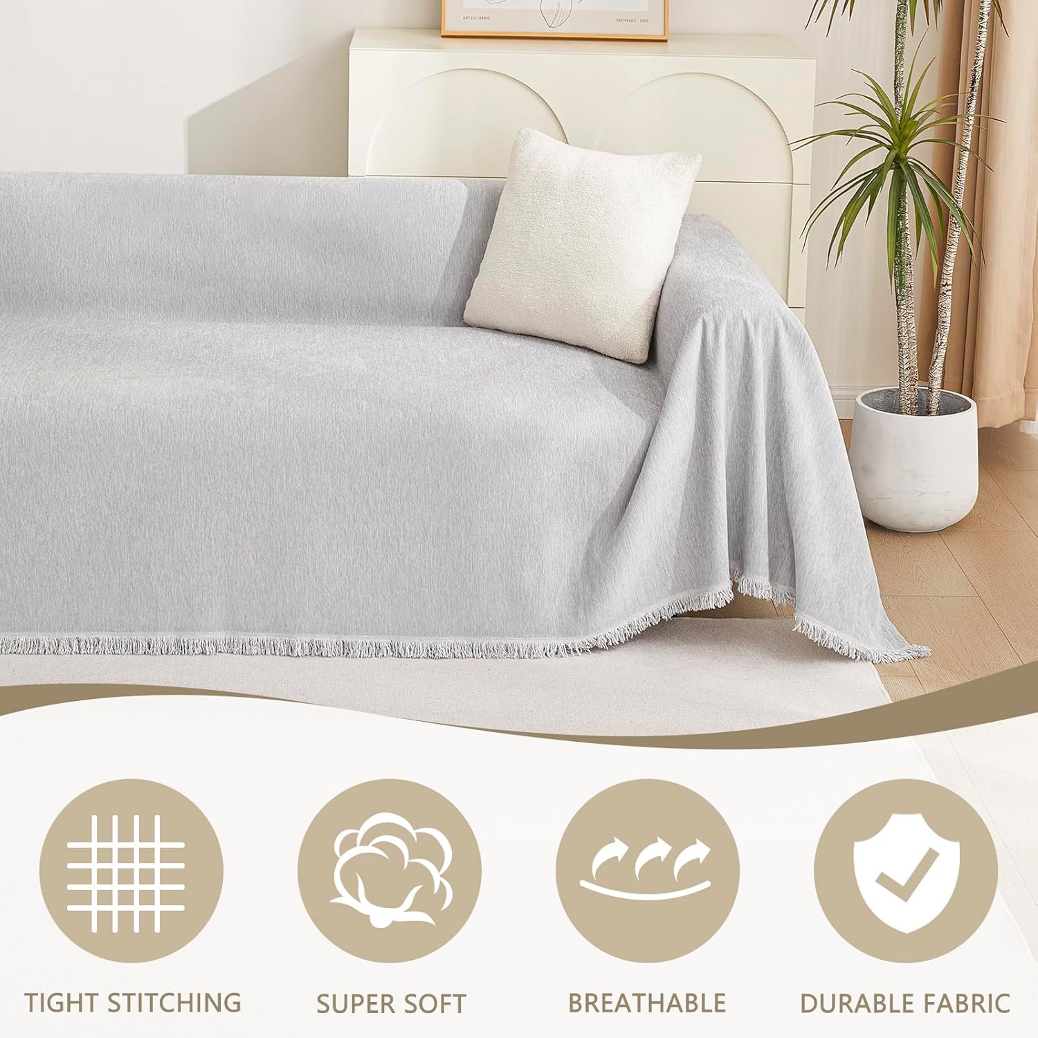 MYSKY HOME - Plaid canapé série protection - 180x300 cm - anti-poils, housse animaux, gris clair