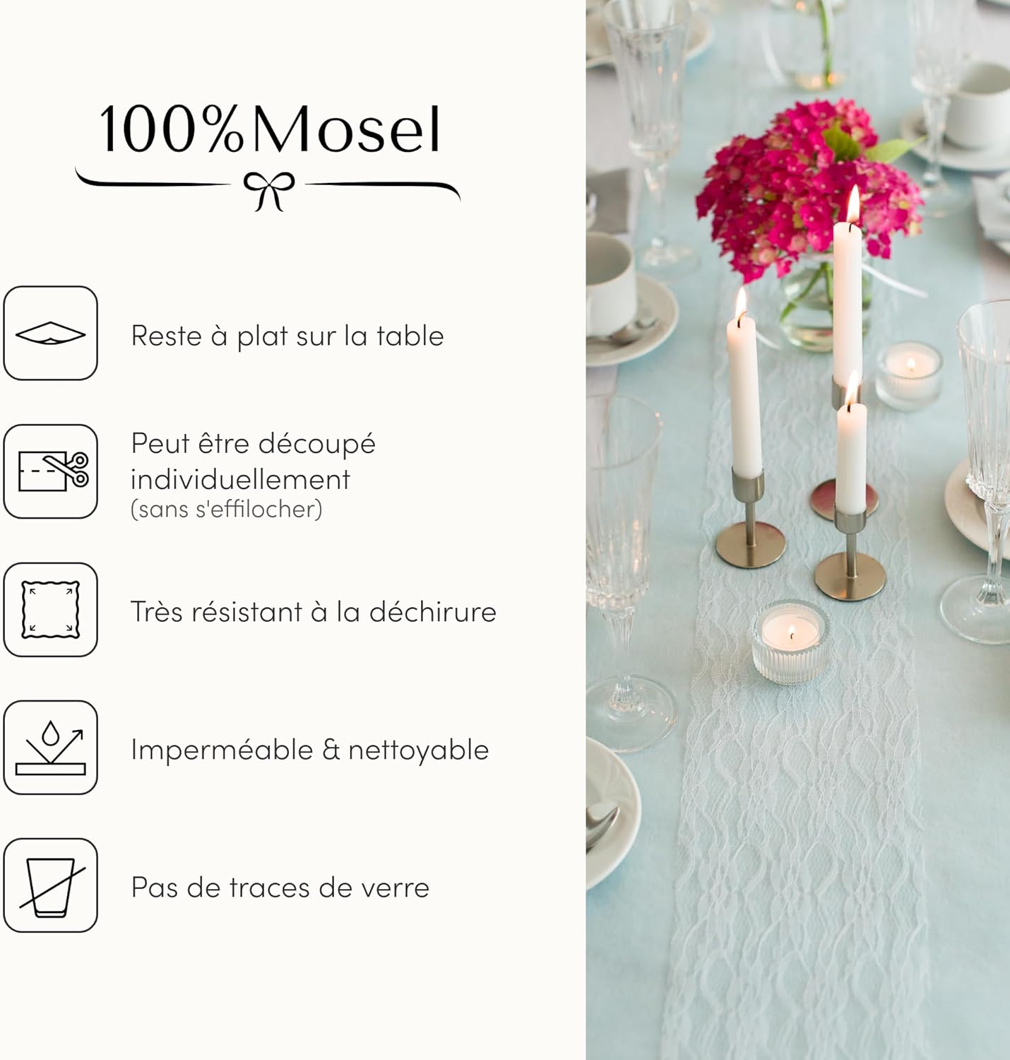 100%Mosel - Chemin de table - 30x2500cm - non-tissé bleu clair