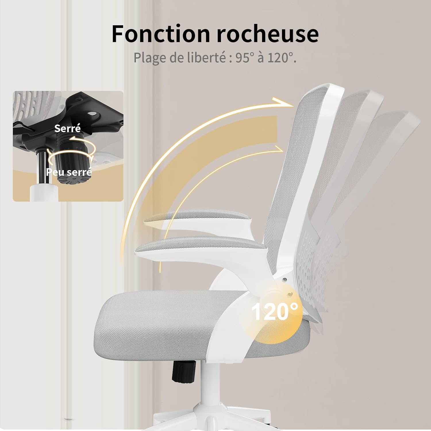 naspaluro - chaise de bureau ergonomique, accoudoirs réversibles, maille respirante, hauteur réglable, soutien lombaire