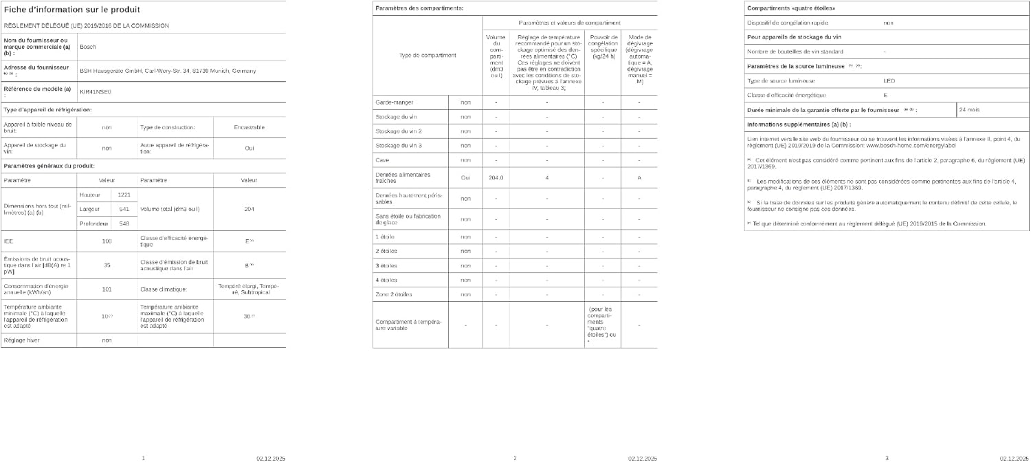 Bosch - KIR41NSE0 Série 2 - 122,1x54,1 cm - réfrigérateur encastrable 204L KIR41NSE0