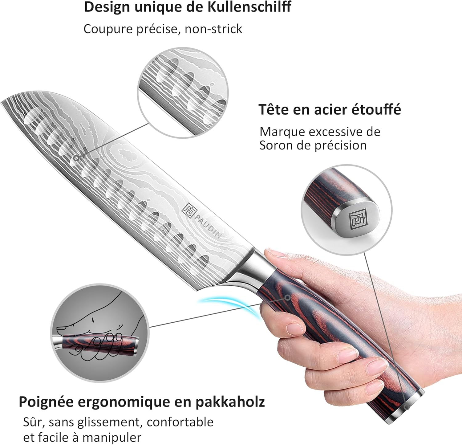 PAUDIN - Couteau Santoku série Pro - 17 cm - inox allemand, poignée ergonomique, boîte cadeau