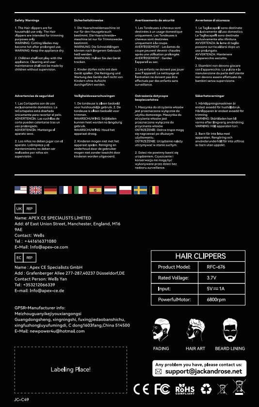 Jack & Rose - tondeuse cheveux/barbe IPX7 - LED - sans fil - Bronze