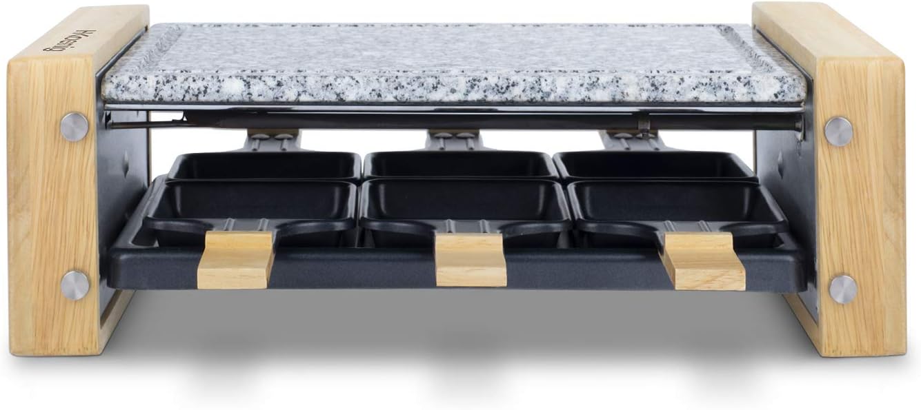 H.Koenig - raclette multifonction 6 personnes, pierre granit, bois, fondue, 900W, WOD6