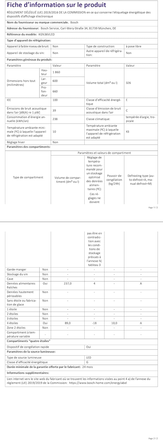 Bosch - KGN36VLED Série 4 - 186x60 cm - 326L - inox, KGN36VLED