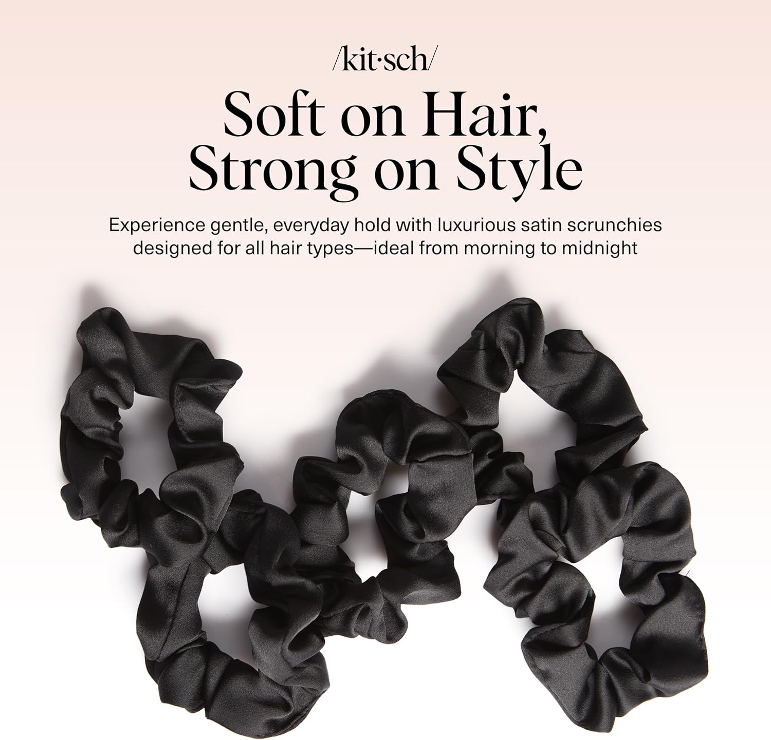 Kitsch - Chouchous en soie, lot de 5 - tailles standard - satin noir, élastiques sans trace, cheveux jour/nuit